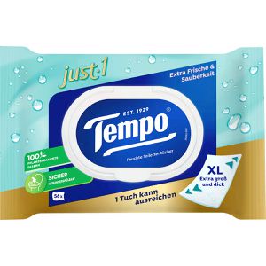 Tempo Feuchtes-Toilettenpapier just 1, extra große Tücher, Frische & Sauberkeit, 56 Tücher