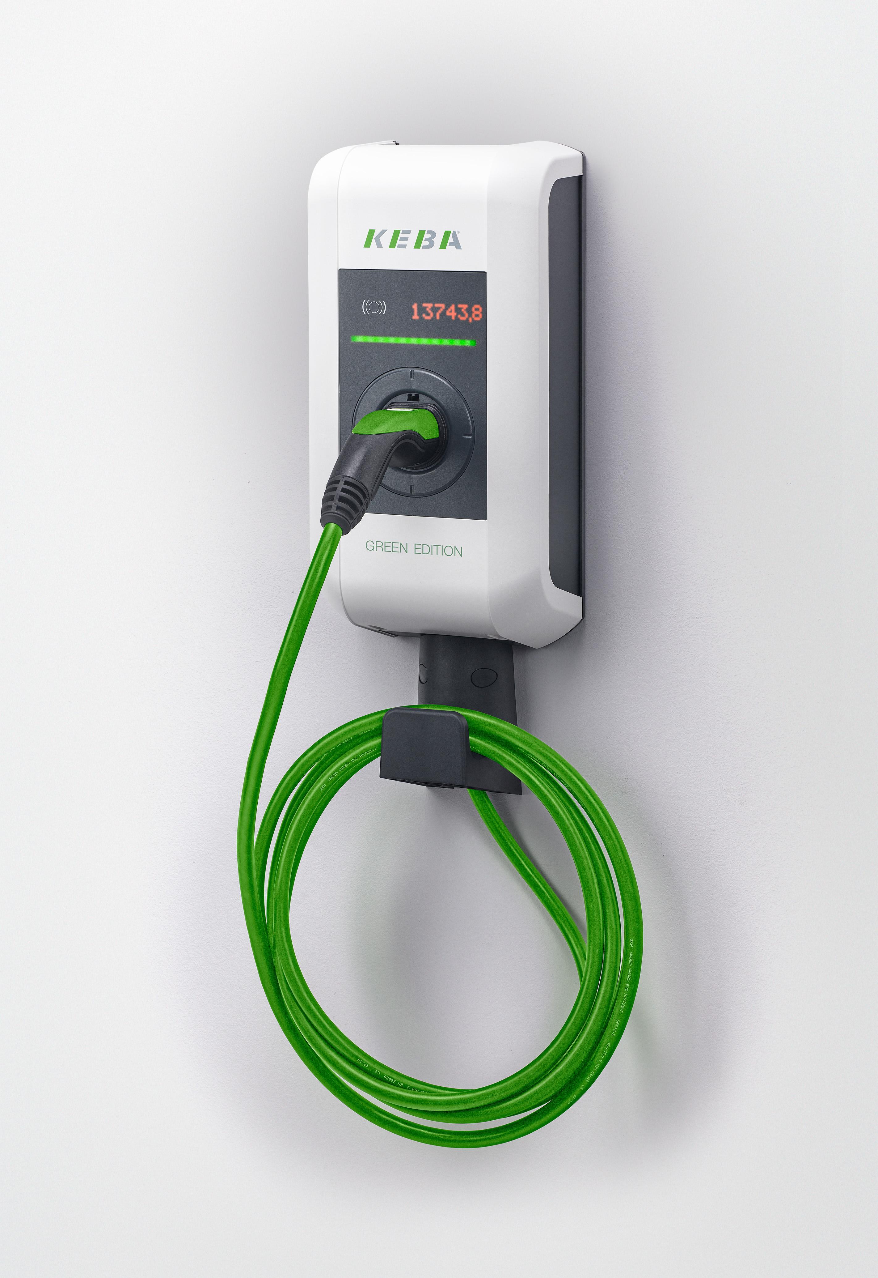 KEBA Wallbox KeContact P30 c-series EN Type2 6m Cable 22kW-RFID-MID - Green Edit