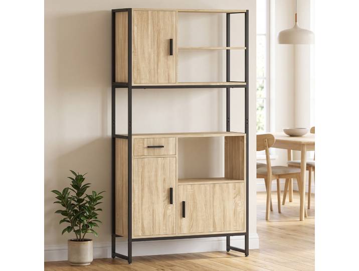 HOMCOM Armoire Cuisine 3 Portes Tiroir Niches Naturel