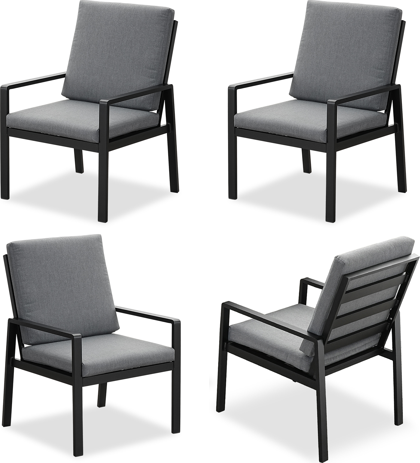 MeXo 4er set Stühle, Gartenmöbel-Sets Frei Kombination, Outdoor Indoor, Balkon/Garten/Terrasse/Esszimmer/Arbeitszimmer(Sitzgruppe, Aluminiumrahmen)