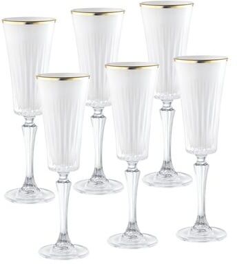 Majestic Gifts Inc. Onyx Champagne Flute, White w/Gold rim, 7 oz. Set/6