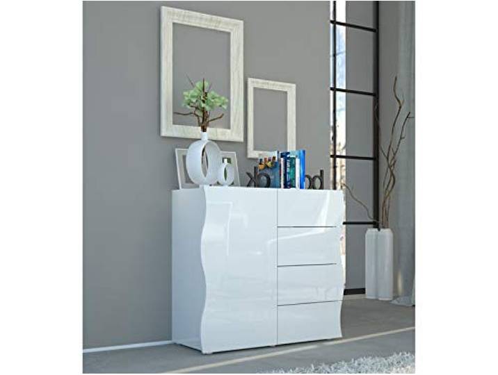 möbelando Highboard >Onda< in Weiß/Hochglanz - 90x81.2x40cm (BxHxT)