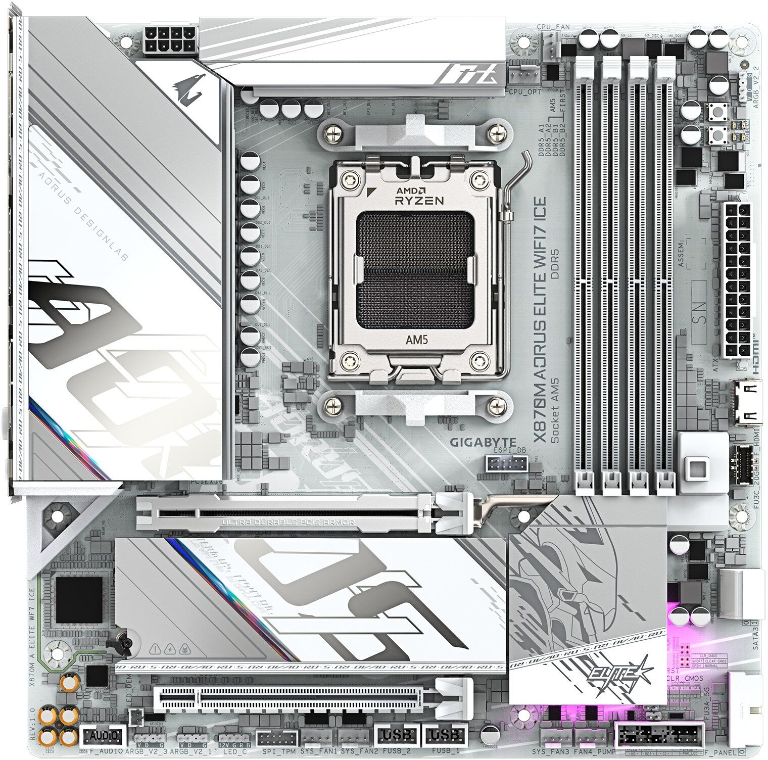 GIGABYTE X870M AORUS ELITE WIFI7 ICE AMD X870 DDR5 Micro-ATX Socket AM5 Motherboard