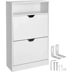 tectake Schuhschrank Calea mit 2 Kippfächern für 12 Paar Schuhe 60 x 24 x 102 cm Weiß