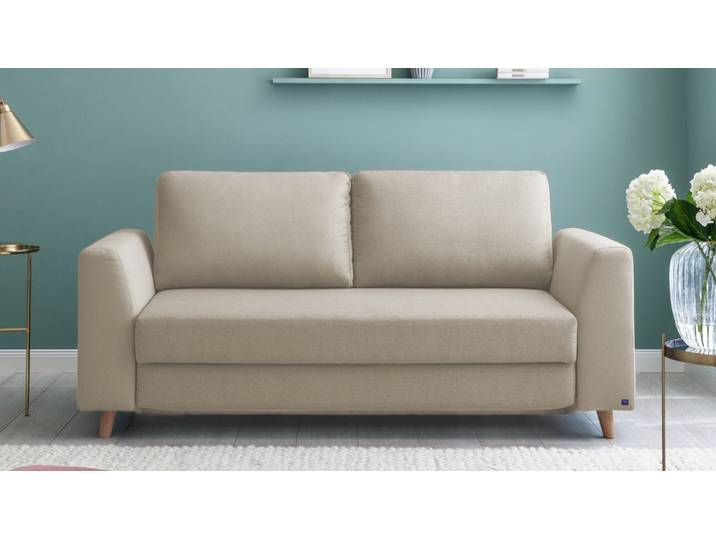 BRUNO Schlafsofa 140cm in Beige Klassik stabiles Massivholz & Boxspringkomfort