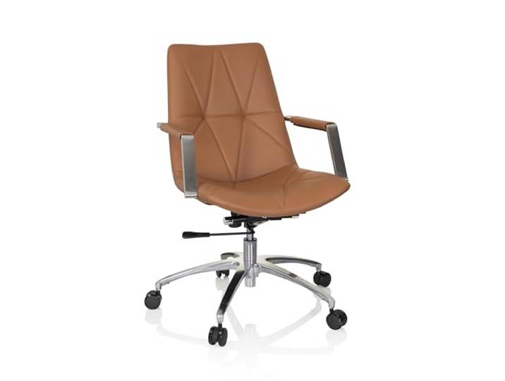 hjh OFFICE 670980 Drehstuhl SARANTO II PU Braun Sessel im Retro-Look mit Rollen, höhenverstellbar, Kunstlederbezug