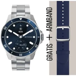 WITHINGS - SCANWATCH NOVA - silver blue silver steel / 42mm + Gratis Fluorelastomer-Armband blau