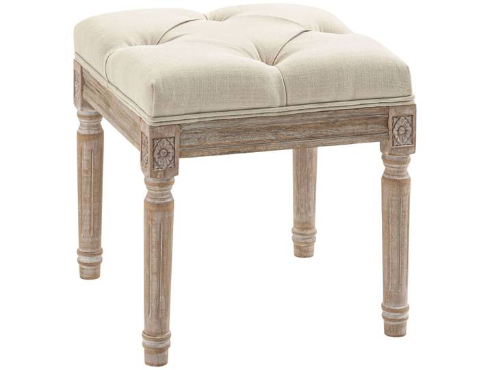 Repose pied salon siège rembourré en tissu aspect lin beige