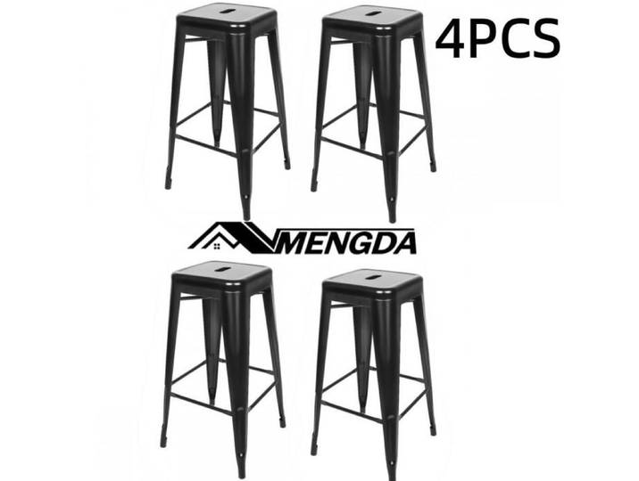 Lot de 4 Tabourets de bar empilables à pied haut-MENGDA-Tabourets en métal noir-Style industriel-Pour bar et îlots de cuisine