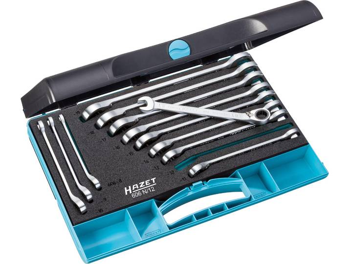 Jeu de clés à cliquet réversibles 8-19 mm\, 12 pièces\, dans un coffret Hazet 4000896197378