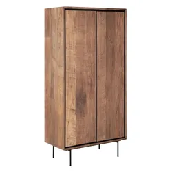 Schrank Metropole aus recyceltem Teakholz, modernes Design, Natur, 90 cm breit, Metallgestell