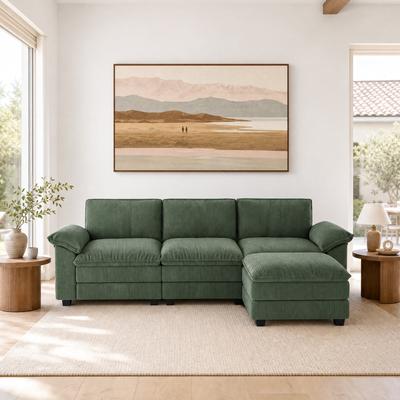 Uixe Modern Corduroy Modular Sectional Sofa With Armless Sofa Ottoman