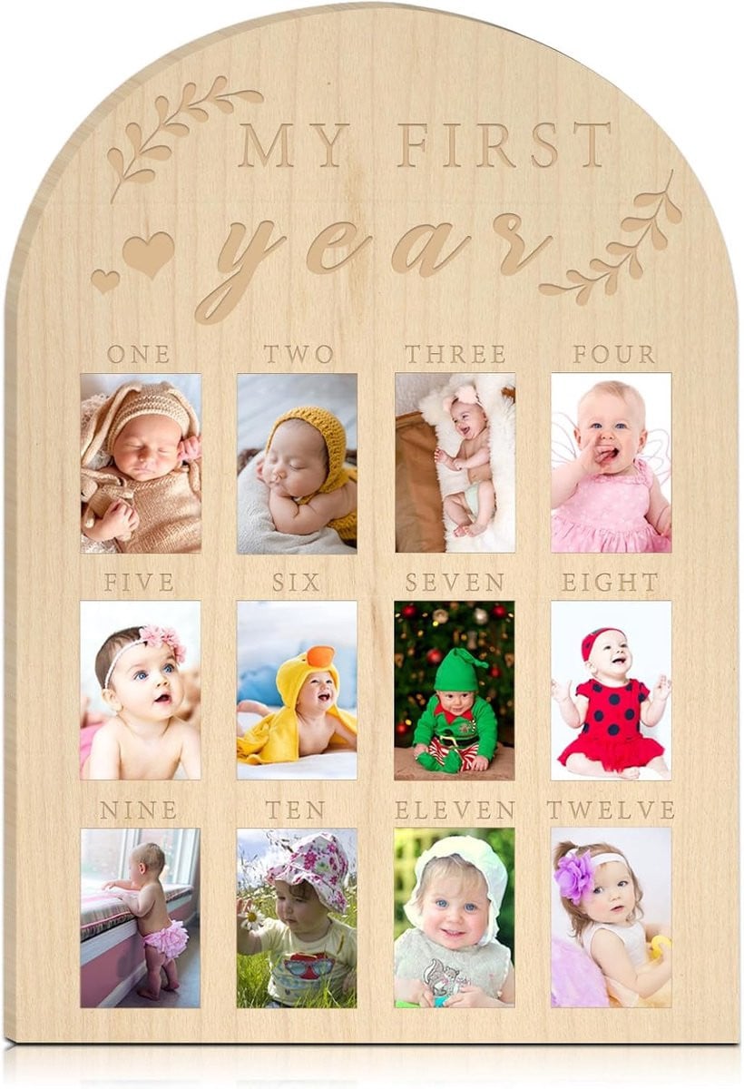Houten Fotodisplay voor Baby Mijlpalen - Fotolijst voor het Eerste Jaar - Decoratie voor de Kinderkamer