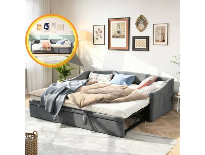 Canapé Convertible 90/180x200 - Canapé Convertible Lit 2 place - 300 kg de Charge - Lit Gigogne - Canapé-Lit Double - Velours Gris