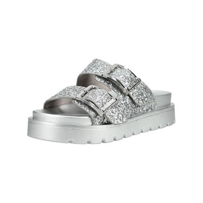 Pantolette BUFFALO "Buffalo Pantoletten Lederimitat", Damen, Gr. 38, silber, Lederimitat, Schuhe Pantolette