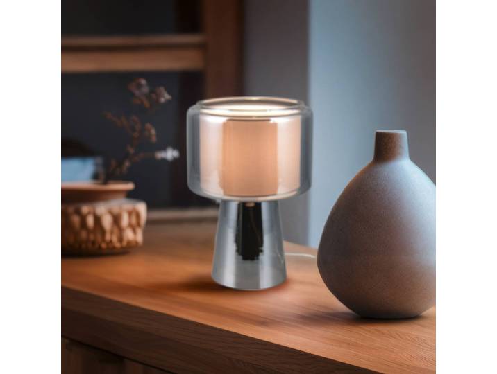 Trio Lighting Tischlampe Rocka, chrom / silber, für Wohn- / Esszimmer, Glas, Tischlampe