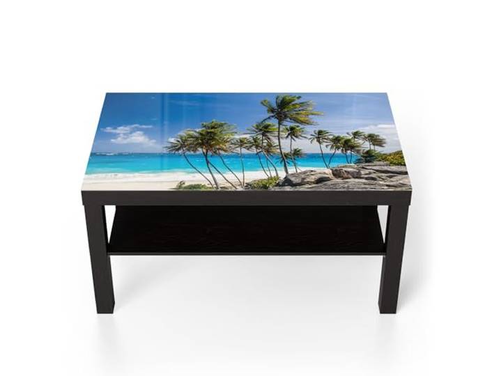 DEQORI Glastisch schwarz groß 90x50 cm Motiv Tropenparadies ausgefallener Beistelltisch aus Glas Hochglanz Couchtisch fürs Wohnzimmer moderner Couch Tisch mit Design