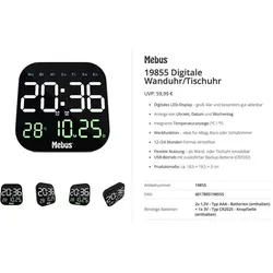 Mebus, Tischuhr, 19855 Quarz-Wanduhr digital (19855)