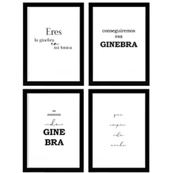 POSTER Set mit 4 Gin TypografieStil A3 Schwarzer Rahmen