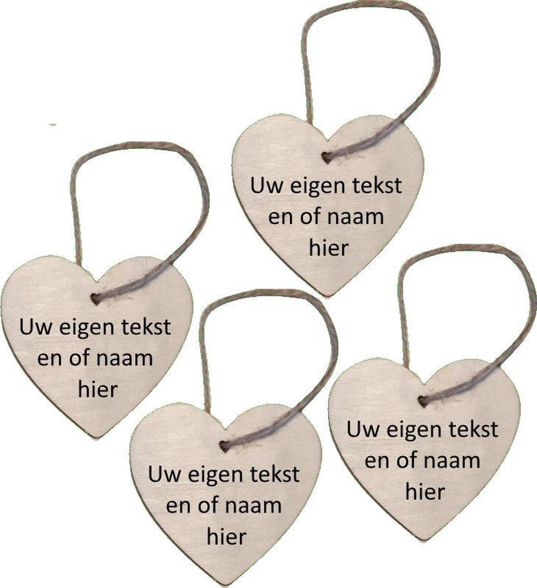 Set van 4 gepersonaliseerde hartvormige houten hangers voor Valentijnsdag