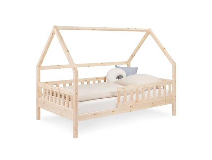 Ehrenkind® Hausbett 120x200 cm aus Kiefer, Kinderbett & Bodenbett mit Rausfallschutz und Rollrost, Montessori Bett aus Massivholz
