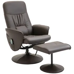 OKWISH Relaxsessel TV Sessel Braun 105x76x81 cm mit Liegefunktion bis 145 Grad 360 Grad drehbar 10 Massagepunkten inklusive Hocker belastbar bis 160 kg