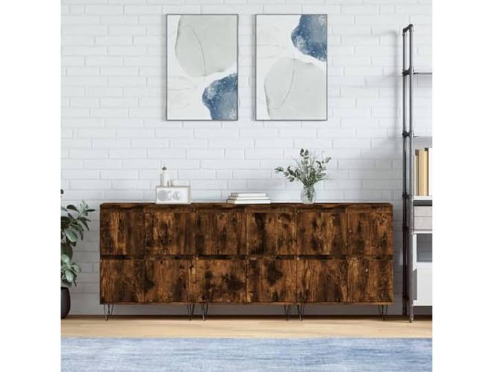 RJPLMFV Anrichte mit 3 Türen, rauchfarbene Eiche, Holz Geräumige Aufbewahrung, feuchtigkeitsbeständige Oberfläche, Wandbefestigung inklusive, ideal für Wohnzimmer