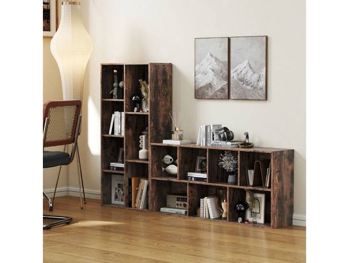 Étagère 7 cubes bibliothèque verticale ou horizontale 7 compartiments marron rustique