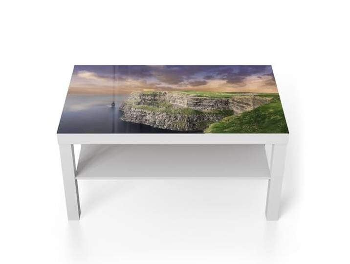 DEQORI Glastisch weiß groß 90x50 cm Motiv Magie der Moher-Klippen ausgefallener Beistelltisch aus Glas Hochglanz Couchtisch fürs Wohnzimmer moderner Couch Tisch mit Design