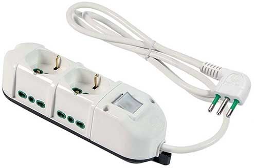 Fanton Multipresa Triax 2 Prese Schuko Bipasso 2p+t 16a + 4 Prese Bipasso 2p+t 16a Spina Italiana 10a Cavo 1.5m Con Interruttore Luminoso  491124