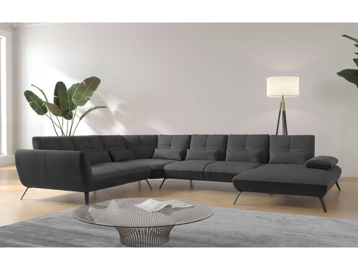 Wohnlandschaft GOODPRODUCT Mikado U-Form , grau (dunkelgrau), B:376cm H:88cm T:297cm, 100% Polyester, Sofas, Wohnlandschaft, inkl. Sitztiefenverstellung und Armteilverstellung