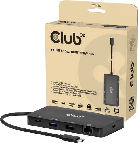 club3D USB-C Dockingstation CSV-2552 integrierter Kartenleser, USB-C Power Delivery
