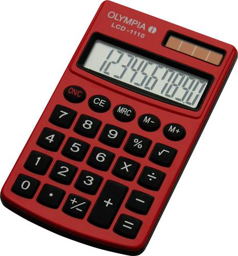 Olympia LCD 1110 Taschenrechner Rot Display (Stellen): 10solarbetrieben, batteriebetrieben (B x H x T) 70 x 10 x 117mm