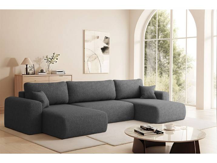 Fun Möbel Wohnlandschaft Sofa FUN TIERNO mit Schlaffunktion in Stoff, inkl. Bettkasten und 2 x Zierkissen, inklusive Bettkasten