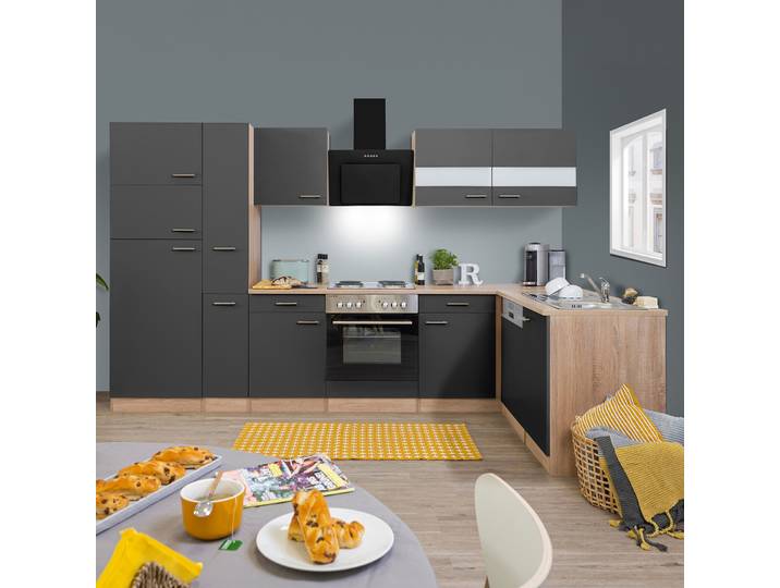 Bloc d’angle Merle sans appareils 310cm Gris/Gris/Imitation chêne brut de sciage