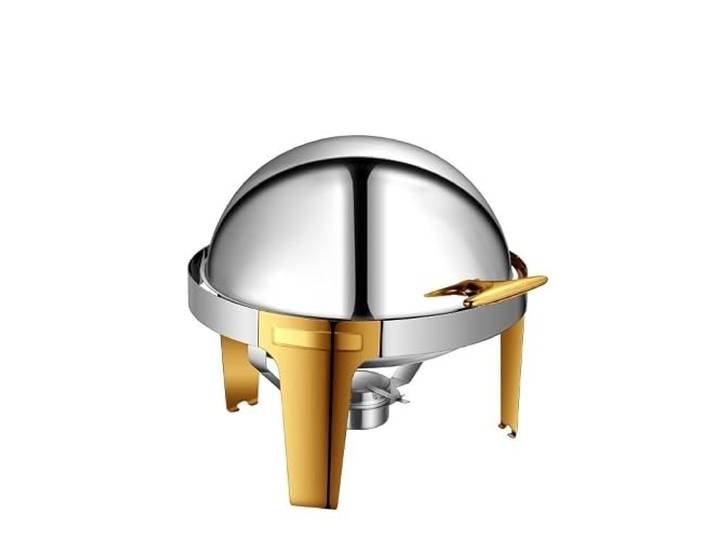 Chafing Dish Buffet-Set, 6 Qt Chafer aus Edelstahl Buffetherd Mit rundem Catering-Wärmeserver for Pfannen in voller Größe(Gold1,Full flip cover)