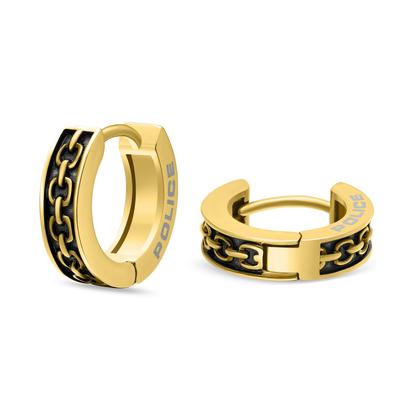 Paar Creolen POLICE "Chainset Kettenoptik", gold (gelbgoldfarben), Ohrringe, Herren, 14mm, Edelstahl
