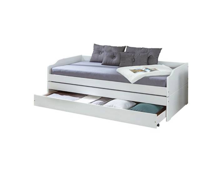 BARBARA - Lit Gigogne 3 Couchages 90x200cm Bois Massif Vernis Blanc