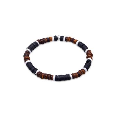 Armkette KUZZOI "Armband Herren Heishi Beads Vintage Surfer 925 Silber" Gr. 210, braun, Armbänder, Herren, 210, Silber 925 (Sterlingsilber), Armkette