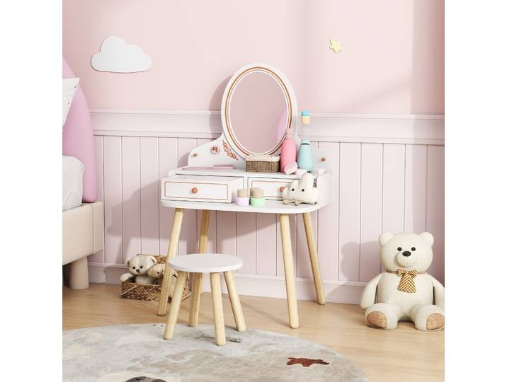 AIYAPLAY Coiffeuse Enfant Blanche avec Tabouret et Miroir
