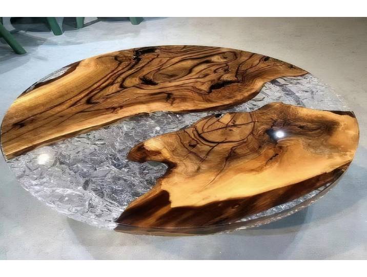 JVmoebel Esstisch Transparenter runder Tisch mit Holzplatten von JVMoebel (Packung, 1-St., Tisch)