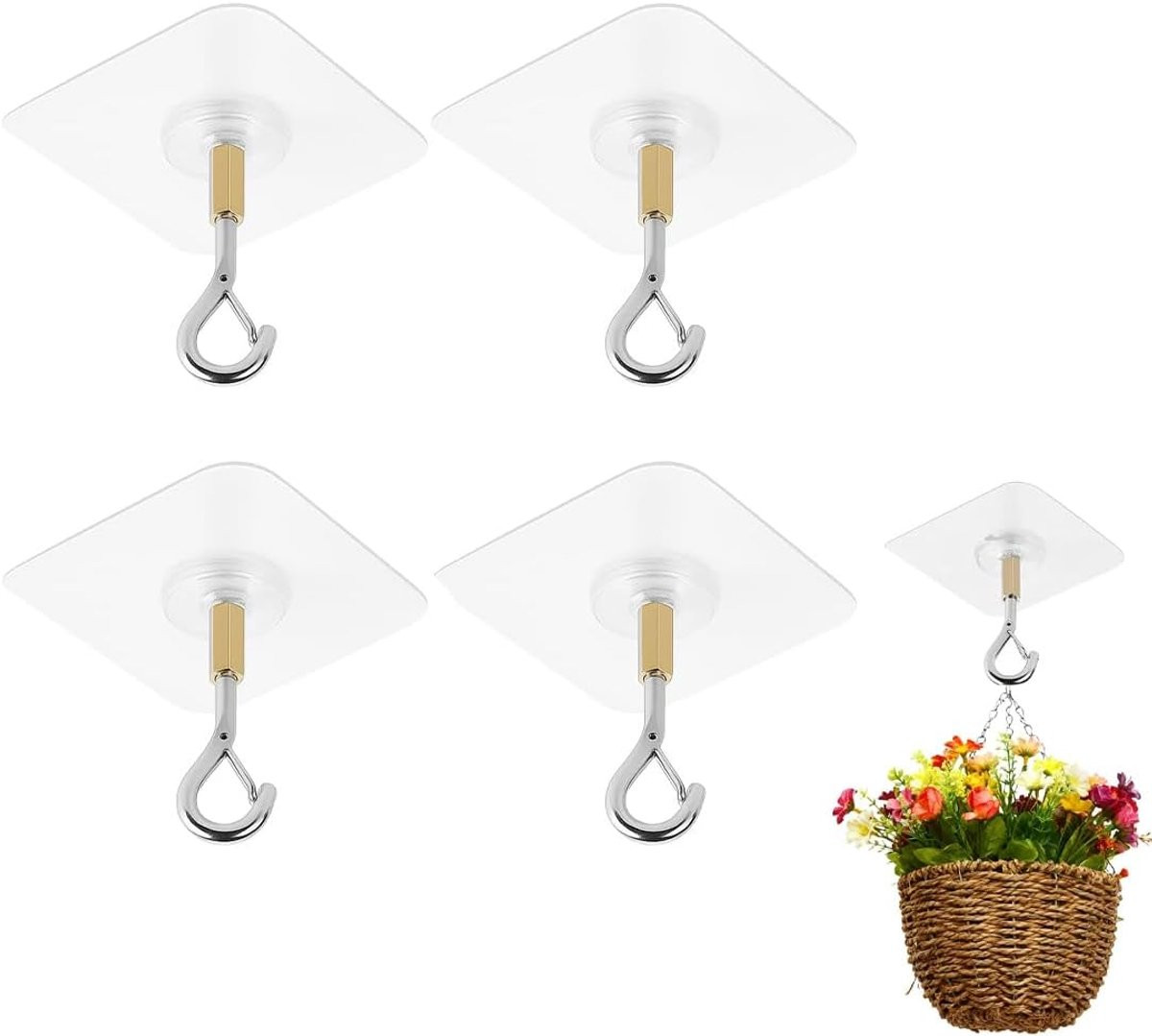 Set van 4 multifunctionele zelfklevende ophanghaken met anti-verlies gesp voor planten