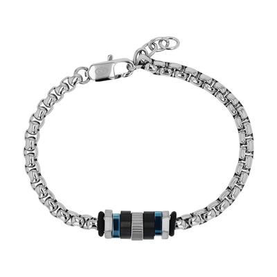Armband TOM TAILOR, edelstahlfarben, schwarz, blau, Armbänder, Herren, 22cm, Edelstahl Kautschuk, Edelstahl, Kautschuk, Armband