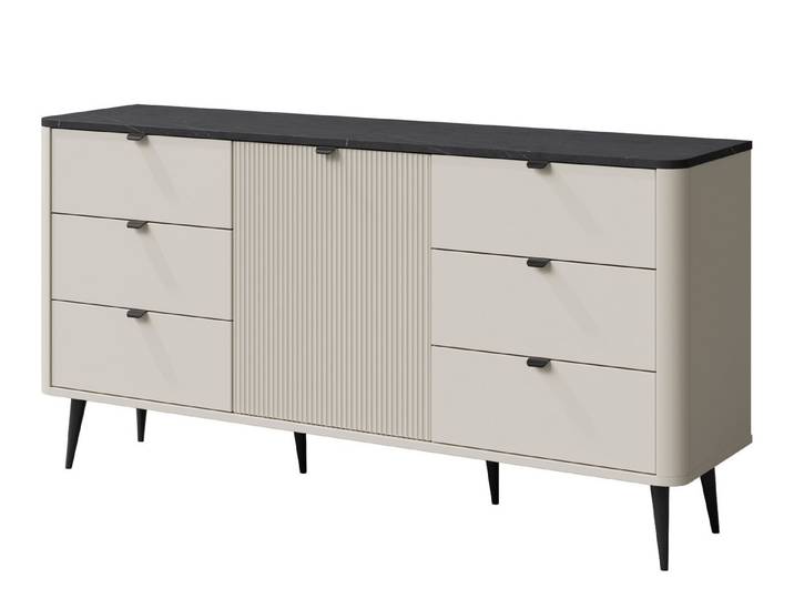 Compleo Schubkastenkommode mit 6 Schubladen, geriffelte Fronten, Kaschmir LILIA