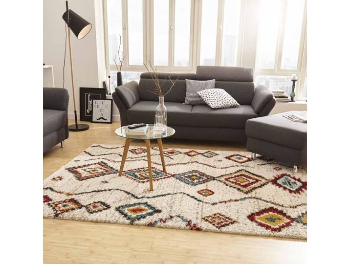 Tapis berbère 160 x 230 cm, motif berbère, blanc rouge bleu, pliable