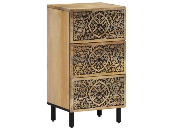 KGFHERENB Beistellschrank 40x33x75 cm Massivholz Mango Kommode Handgeschnitztes Blumenmuster im Retro-Design, ideal als eleganter Nachttisch oder Beistelltisch fürs Wohnzimmer.