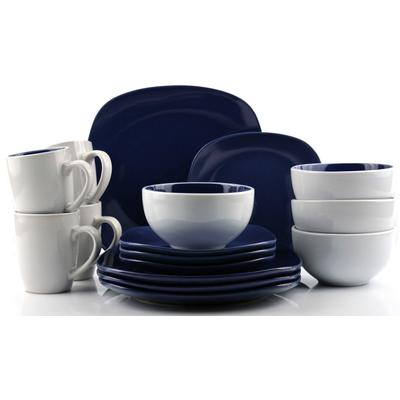 Kombiservice RETSCH ARZBERG "Geschirr-Set, Service NOVA SQUARE", weiß (weiß, blau), 16 Stk., Steinzeug, Geschirr-Sets, Kombiservice, Bicolor-Look, 16 Teile, für 4 Personen