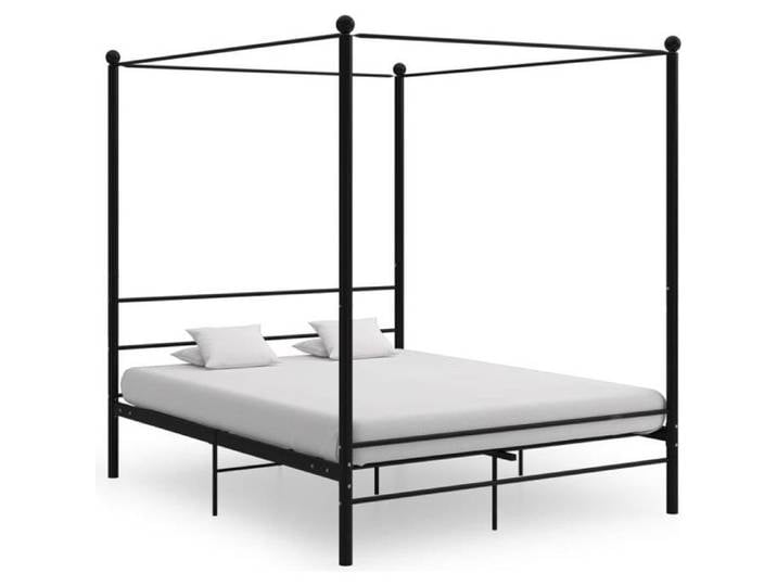 Lit à baldaquin classique - 9200 NEW - 160x200 cm - Noir Métal - Lattes robustes