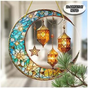 Uplifted Finds Colorful Moon Lamp Suncatcher Ramadan Decoration For Window Hanging And Religious Gifts a