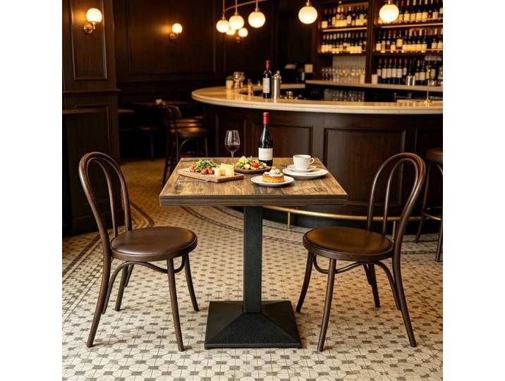 PIPIPOXER Table de bar bistrot carrée vintage horloge plateau imitation bois table restaurant café wine bar usage professionnel
